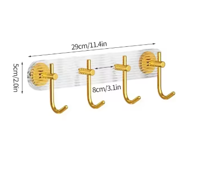 4 Pcs Modern Gold Accented Self-Adhesive Wall Hooks