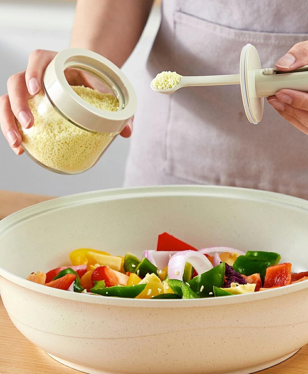 Spice & Grain Jar Set with Adjustable Spoon Length (3 Pcs)