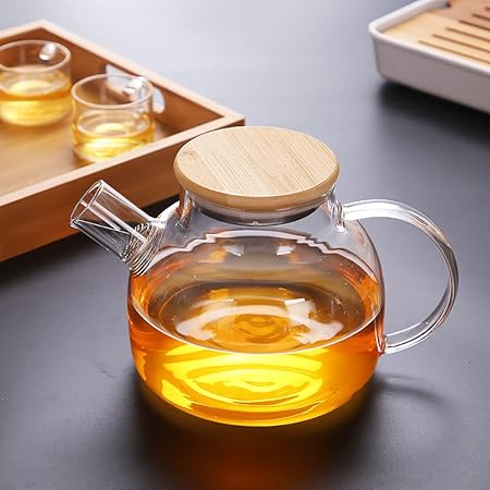 Airtight Heat Resistant Glass Teapot with Wooden Lid