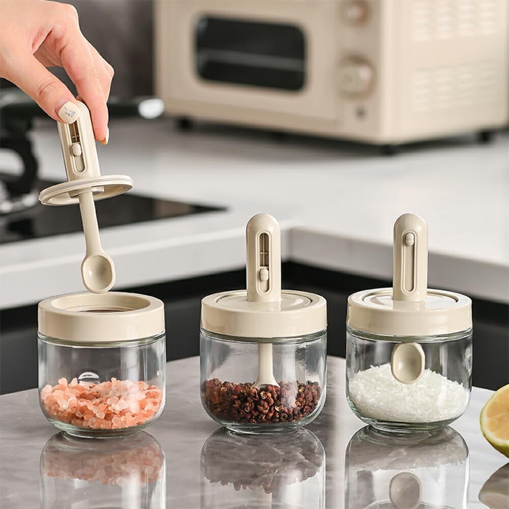 Spice & Grain Jar Set with Adjustable Spoon Length (3 Pcs)