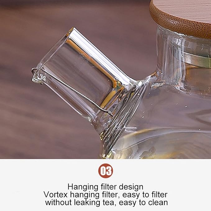 Airtight Heat Resistant Glass Teapot with Wooden Lid