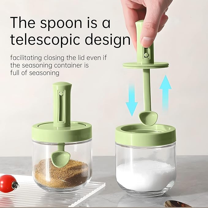 Spice & Grain Jar Set with Adjustable Spoon Length (3 Pcs)
