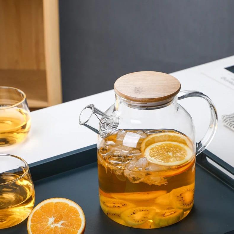 Airtight Heat Resistant Glass Teapot with Wooden Lid