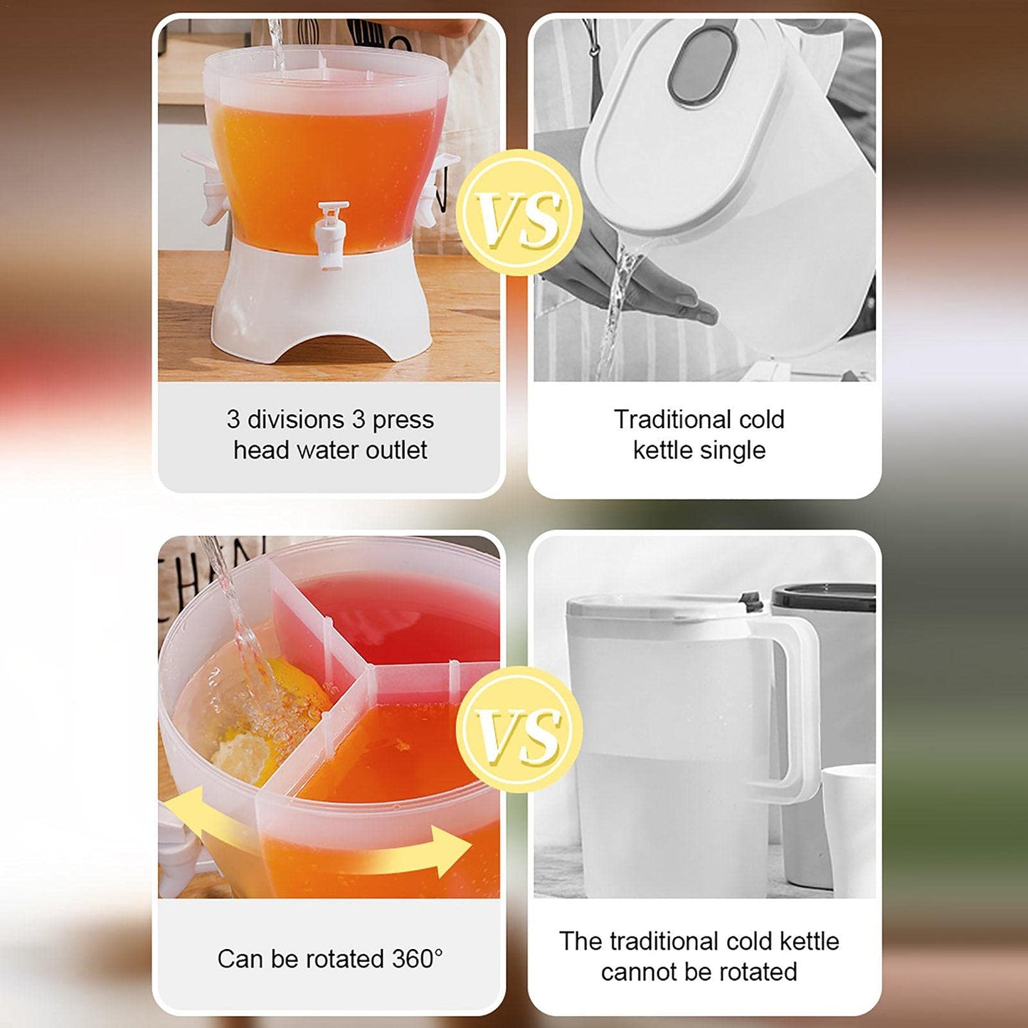 Drink Dispenser – 3-Compartment Rotating Carousel