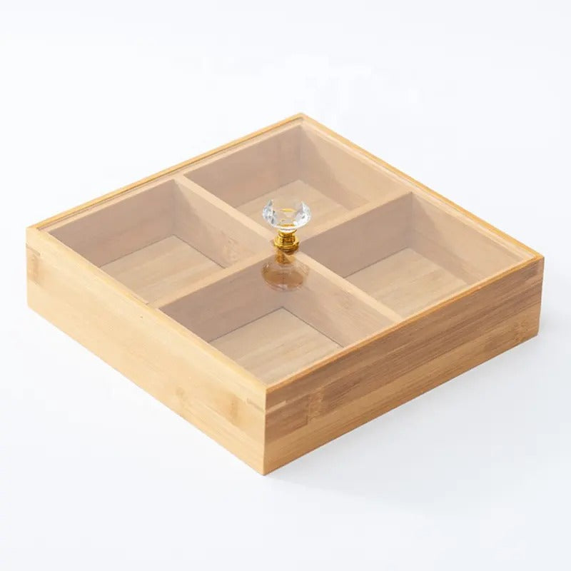 Moisture-Proof Wooden Snack Tray with Transparent Lid