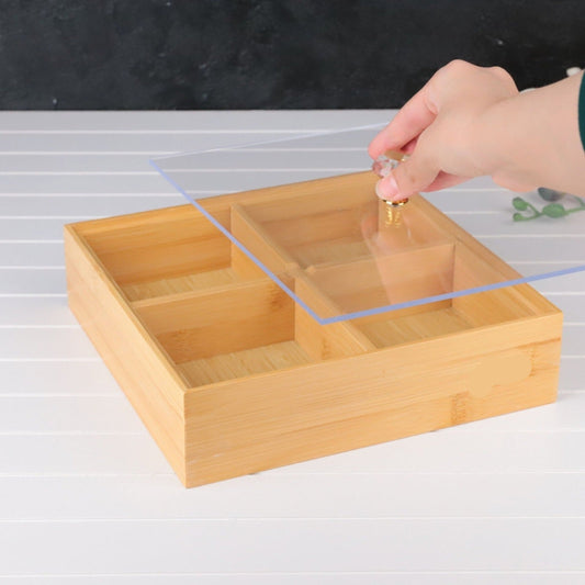 Moisture-Proof Wooden Snack Tray with Transparent Lid