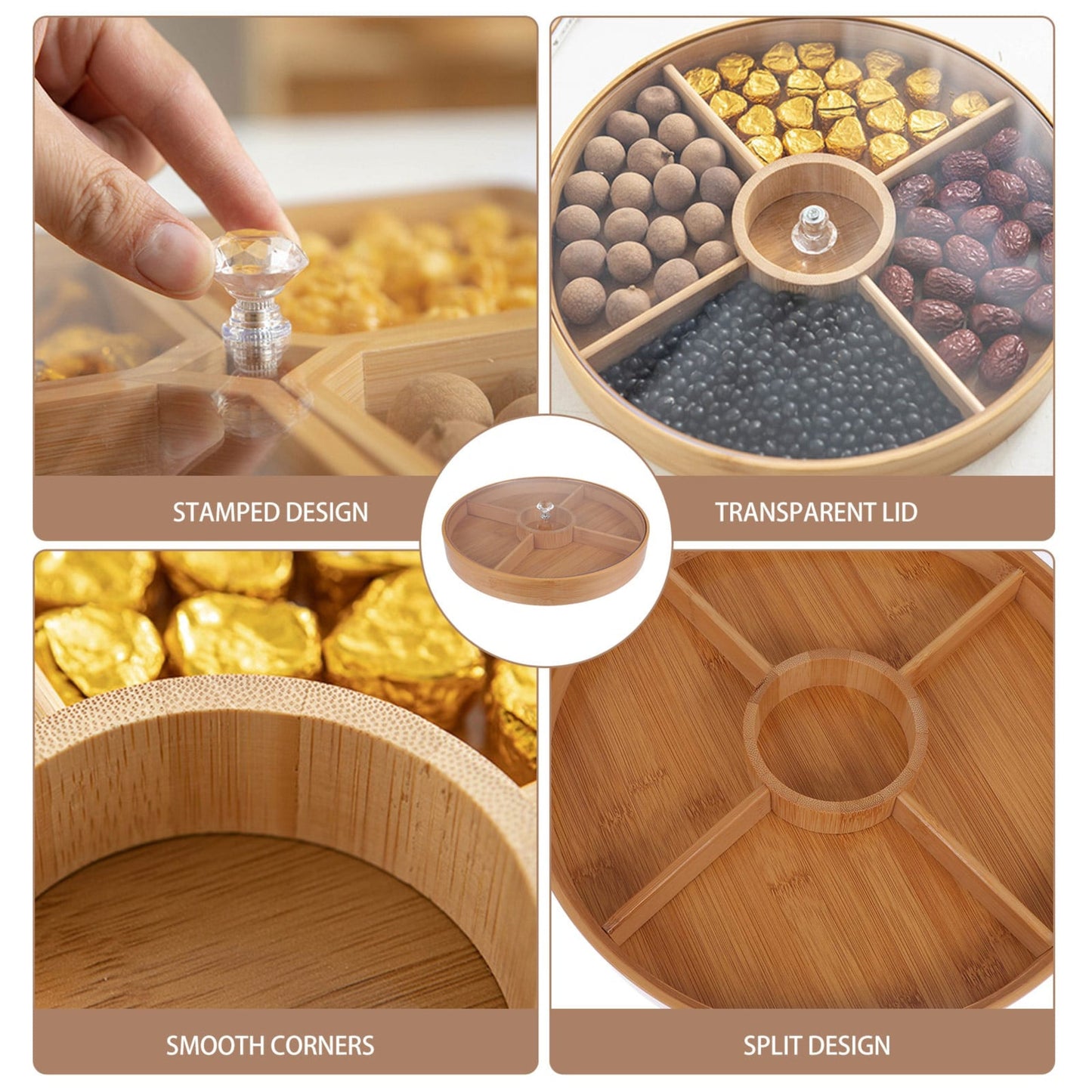 Moisture-Proof Wooden Snack Tray with Transparent Lid