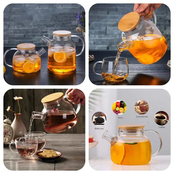 Airtight Heat Resistant Glass Teapot with Wooden Lid